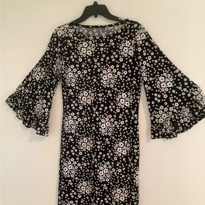Michael Kors Black and White Floral Long Sleeve Dress
